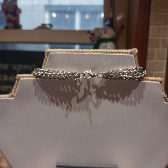 19" Two Stand Double Chain Silvertone Layered Statement Necklace. - Picture 3 of 5